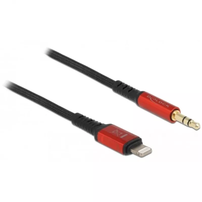 Delock - Cable Lightning a conector de auriculares - Lightning macho a mini-phone estéreo 3,5 mm macho - 50cm - Negro, Rojo (86586)