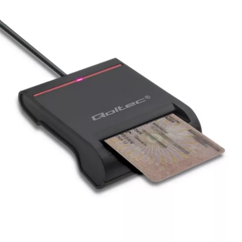 Lector de tarjetas ID QOLTEC Smart-Chip — USB, negro, 84,5×65×16 mm, 63 g