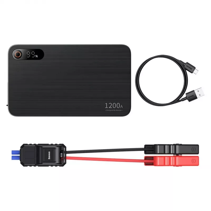 Powerbank/Arrancador Baseus Pro+ Arrancador de coche, 12000mAh, 1200A, USB (Negro)