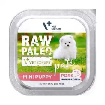 Comida húmeda para perros VETEXPERT RAW PALEO Pâte Mini Puppy Pork 150 g — comida húmeda completa sin cereales para cachorros de razas pequeñas