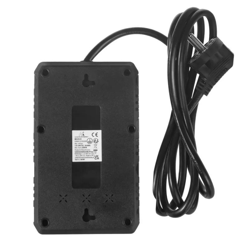 Regleta de enchufes MACLEAN MCE392 B — 4 enchufes, 3×USB, 110–240V, 2,1A, 2500W, cable de 1,5 m, negra
