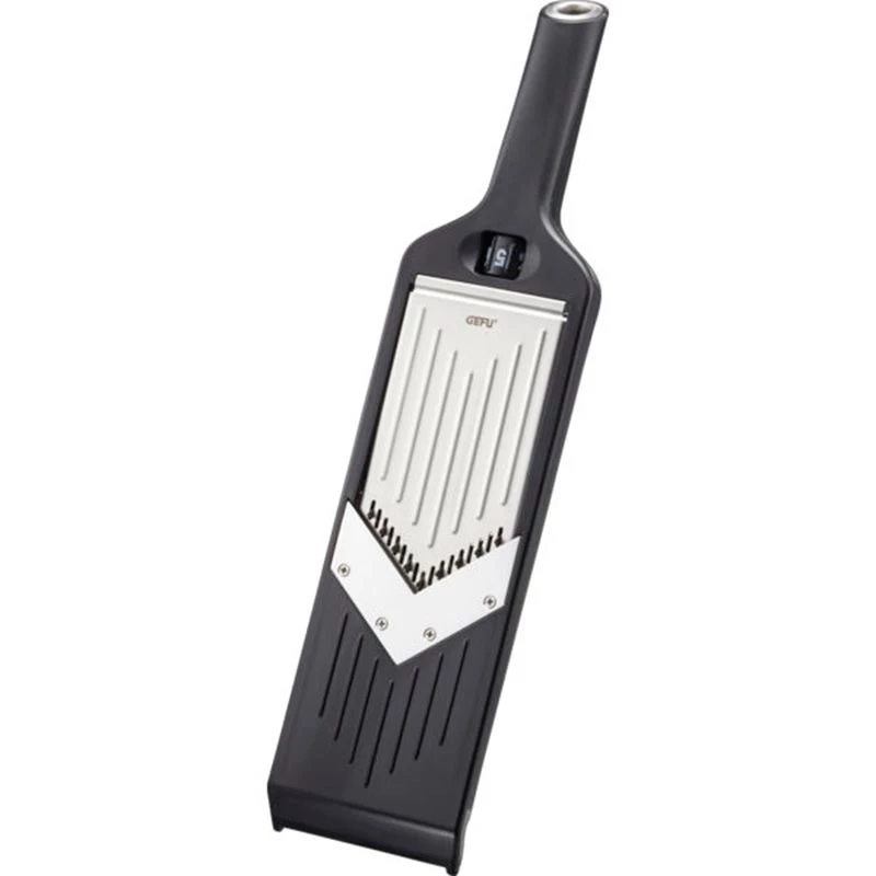 Cortador manual GEFU Julienne VIOLI 2.0 – cortador de alimentos manual, 5 posiciones de corte, 1–5 mm, cuchillas de acero inoxidable, carcasa de ABS/acero inoxidable, negro