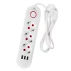 Regleta de enchufes MACLEAN MCE394W — 3 enchufes, 3×USB 2,1A, 110–240V AC, 2500W, cable de 1,5 m, blanca