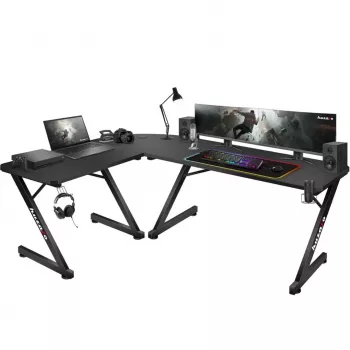 Mesa esquinera Huzaro Hero 7.0 negra – escritorio esquinero, tablero de fibra de carbono 1540×1170×725 mm, estructura de aluminio, grosor del tablero 1,5 cm