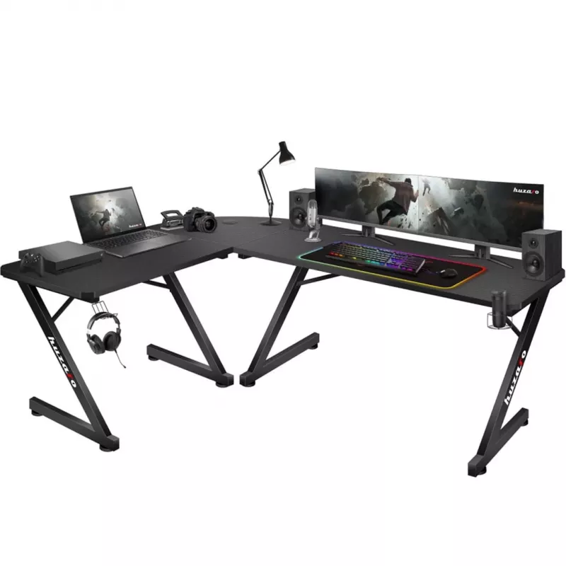 Huzaro Hero 7.0 escritorio gaming de esquina para ordenador, rectangular, fibra de carbono, aluminio, 154×48×72,5 cm, negro