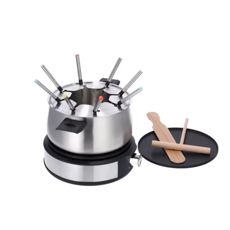 Severin FO 2471 combinación de fondue y crepes, negro/acero inoxidable