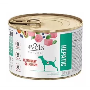 Comida húmeda para perros 4vets Natural Hepatic 185 g – pavo, sénior, favorece la función hepática