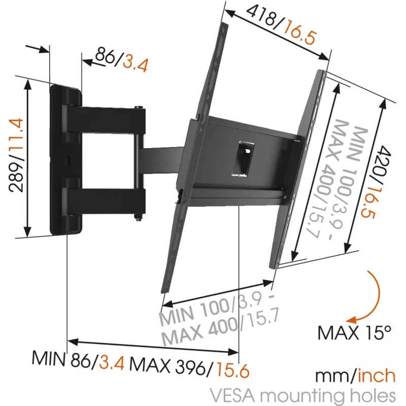 Vogels | Soporte de pared | MA3040-A1 | Orientable | 32-65 | Capacidad máxima 25 kg | Negro