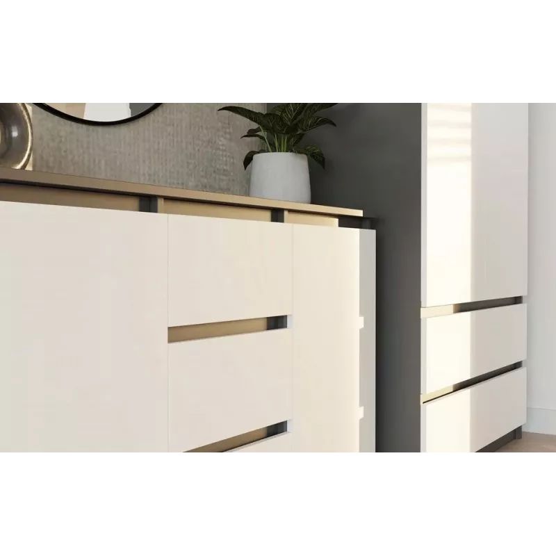Cómoda 2 puertas 3 cajones top e shop M-MP-K-MAL-2D3S-ANTBIA — marco antracita, puertas blancas, 1200×750×400 mm