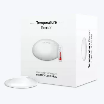 Sensor de temperatura Fibaro FGBRS-001 independiente inalámbrico — interior, 2400 MHz, CR2032, precisión ±0,5 °C