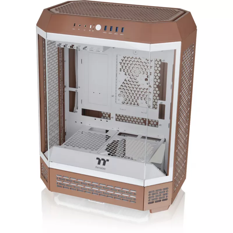 Caja Thermaltake The Tower 600 CA-1Z1-00MUWN-00 Midi Tower ATX, vidrio templado, 2 ventiladores de 140 mm, compatible con unidades de 3,5/2,5 pulgadas, Mocha Mousse