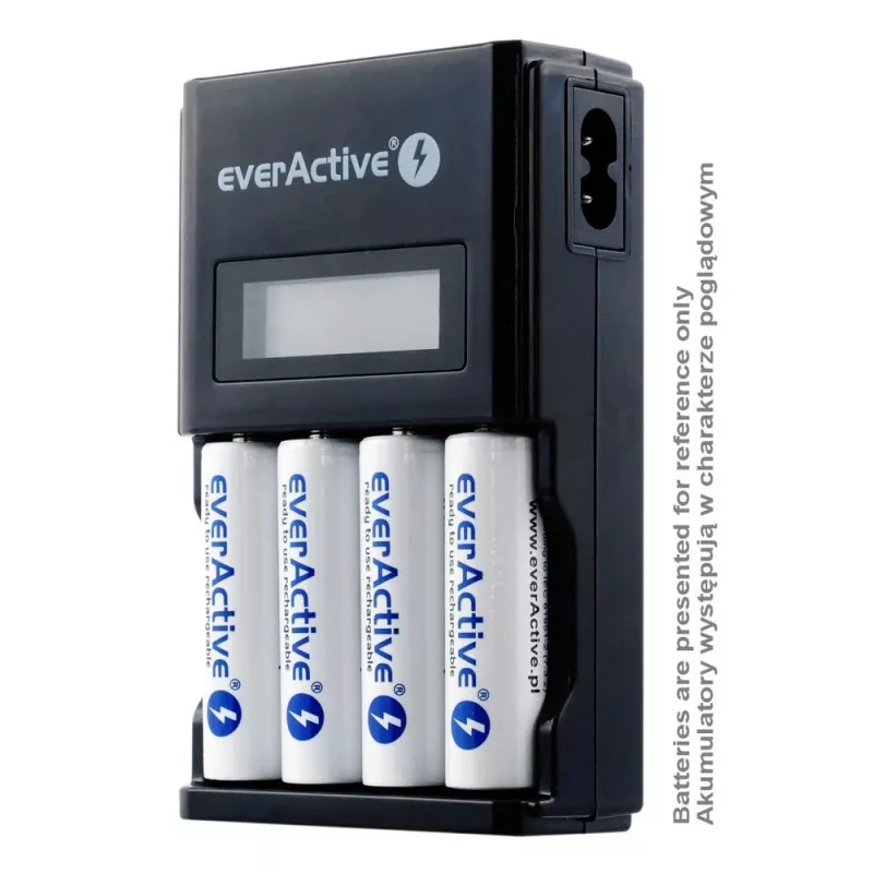Cargador de baterías everActive NC450B — cargador de 4 celdas AAA, 110/230V AC, negro