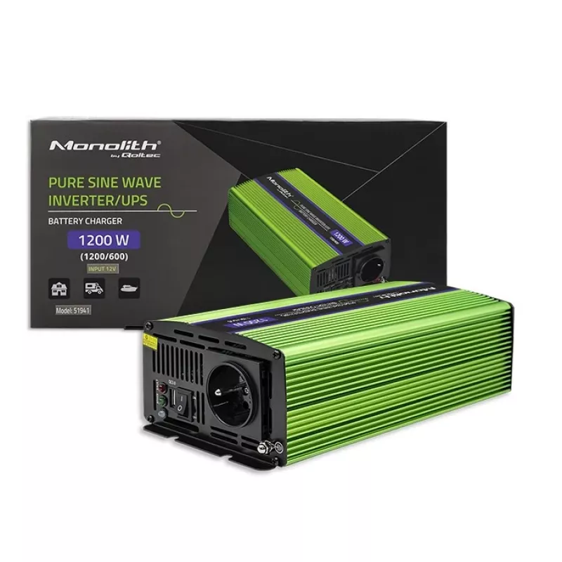 Inversor de coche Qoltec Monolith 1200 W Verde 12 V