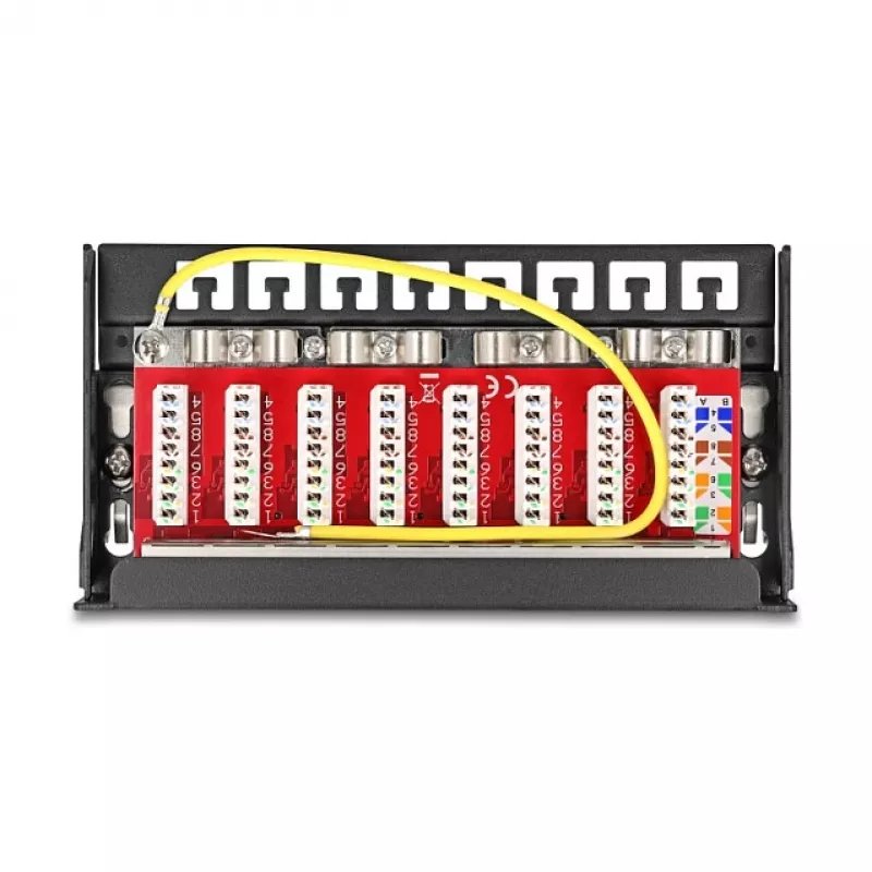 Patch panel DELOCK mini sobremesa RJ45 8 puertos Cat.6A apantallado negro para mesa, pared o carril DIN