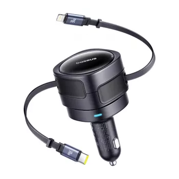 Cargador de coche Baseus Enjoyment Max 60W con cables USB-C y Lightning, carga rápida de doble puerto