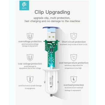 Cargador de coche Devia Mushroom Serie QC3.0 18W oro — USB Quick Charge 3.0, salida 18W