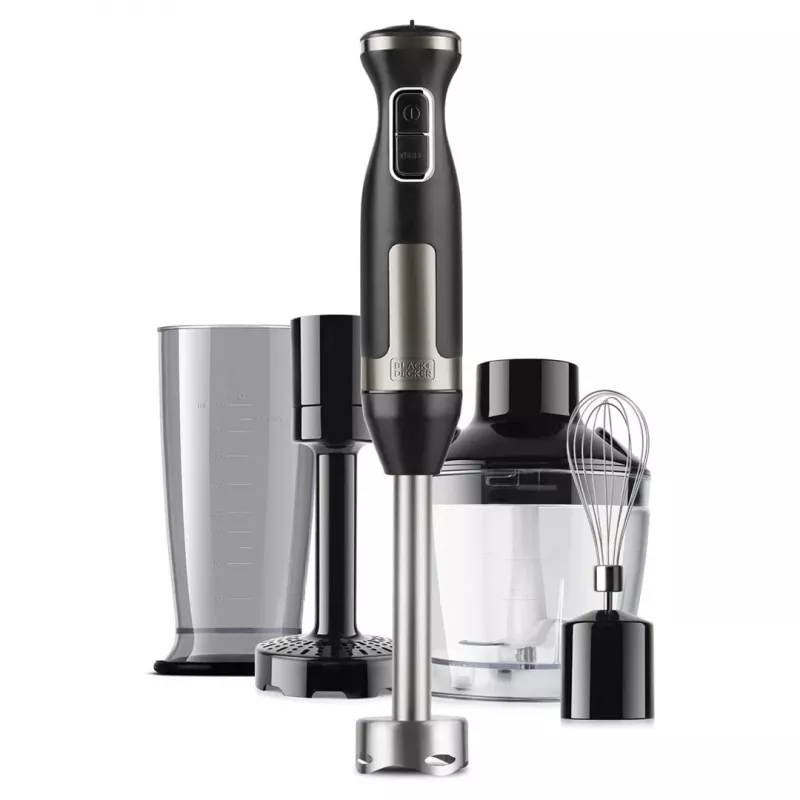 Batidora de mano Black & Decker BXHBA1500E — 1500 W batidora de mano con varilla de acero inoxidable, 20 velocidades, picadora, batidor, pulso