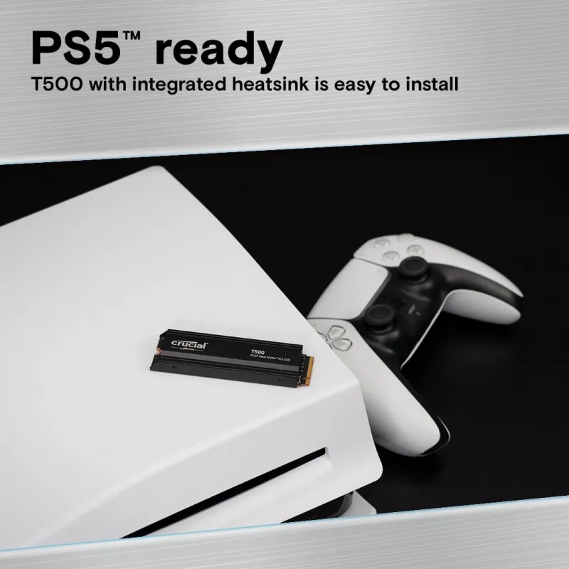 Unidad SSD Crucial T500 1TB M.2 NVMe 2280 PCIe 4.0 con disipador