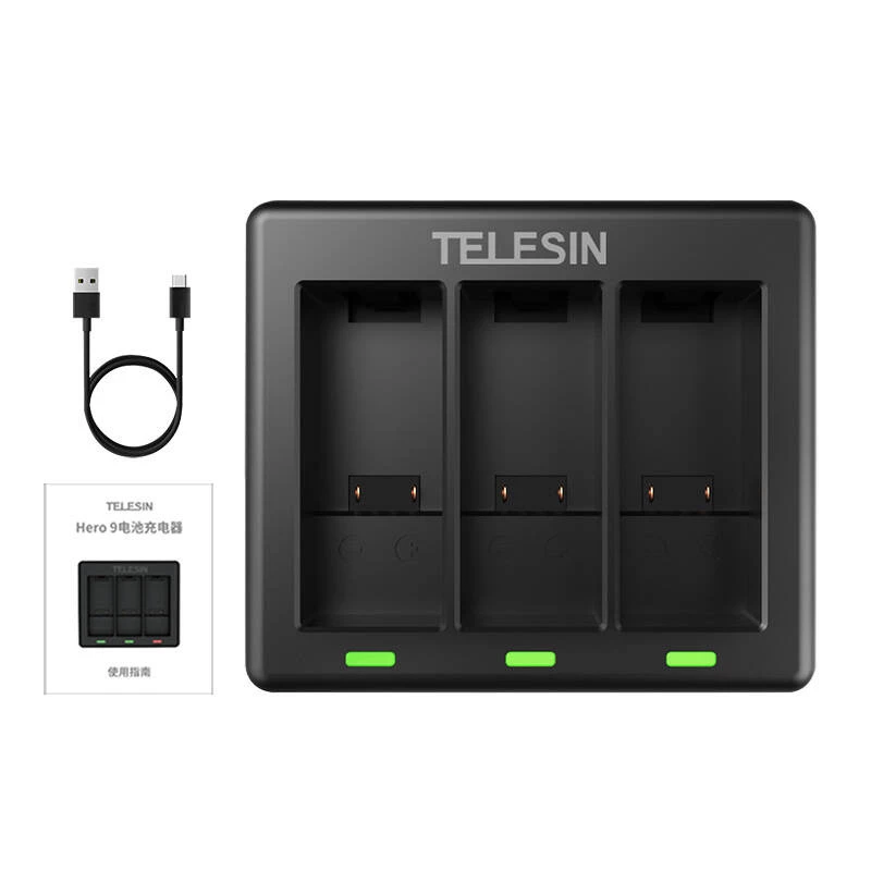 Cargador de 3 ranuras Telesin para GoPro Hero 12 / Hero 11 / Hero 10 / Hero 9