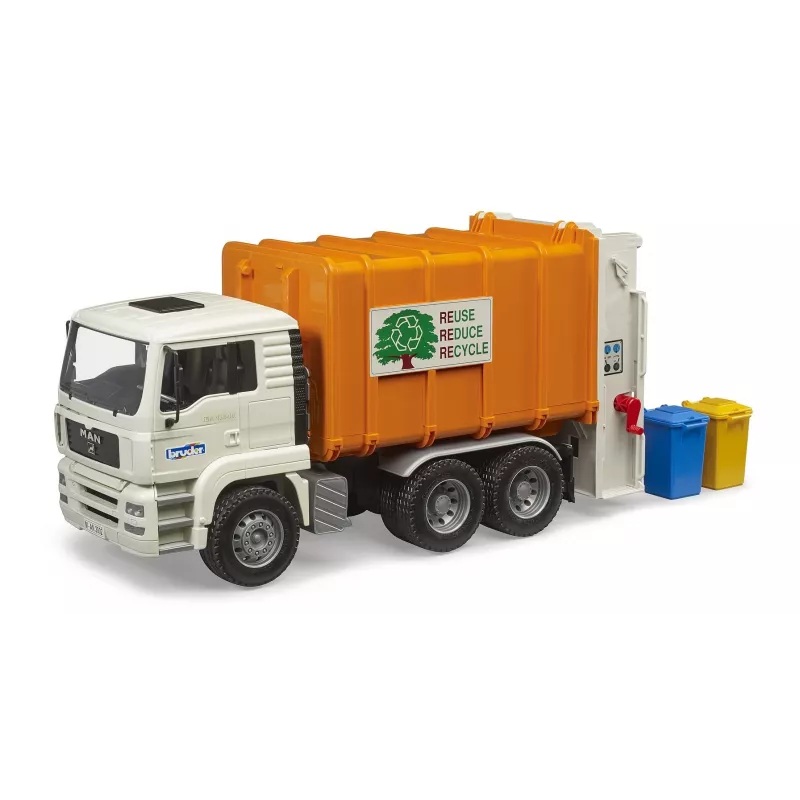 Bruder 02772 MAN TGA camión de basura de carga trasera, vehículo de juguete