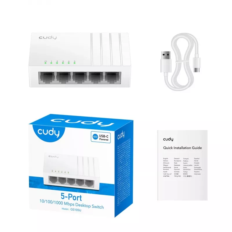 Switch de red Cudy GS105U – no gestionado 5 puertos Gigabit Ethernet (10/100/1000), blanco, 5 V