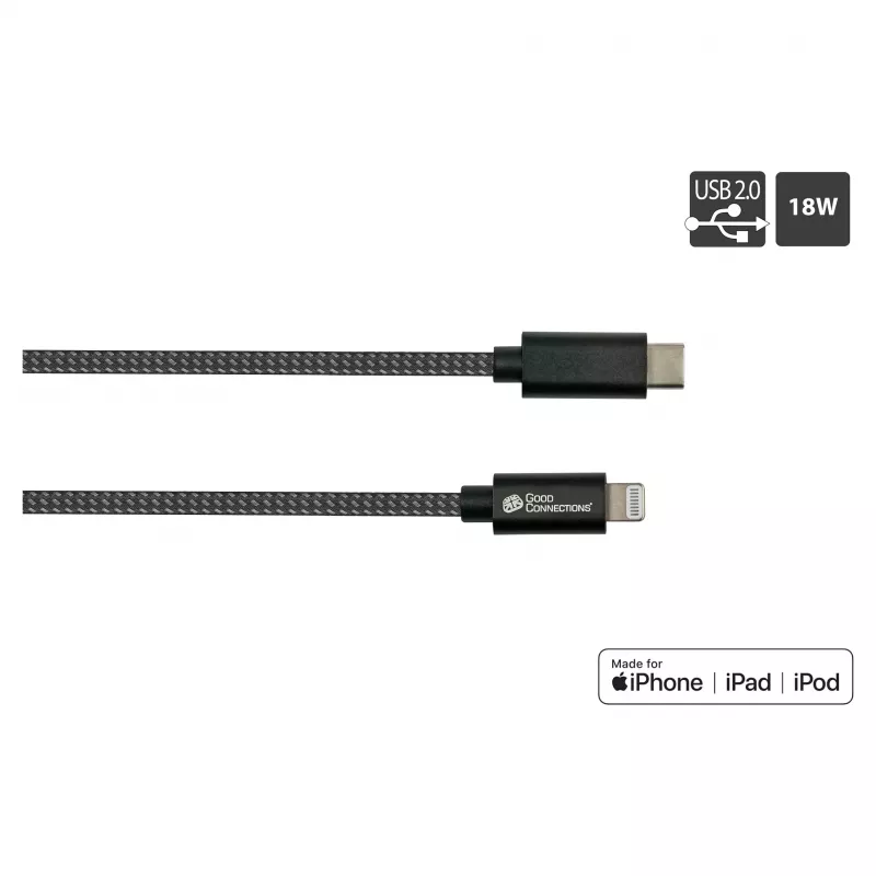 Good Connections cable de carga y datos USB 2.0 para iPhone/iPad/iPod conector USB-C a Lightning - El cable de alta calidad y oficialmente certificado por Apple