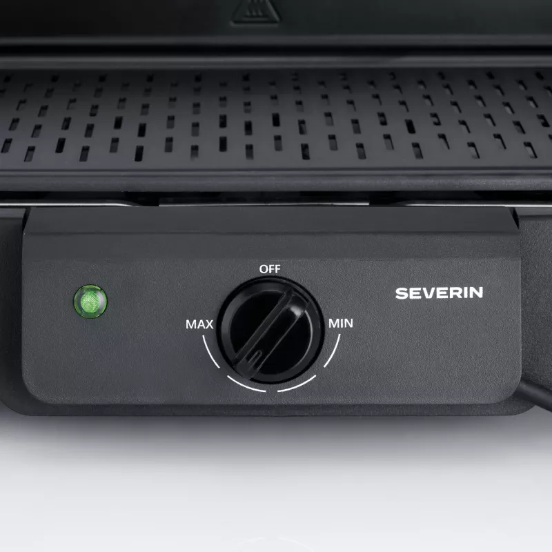 Parrilla eléctrica de sobremesa SEVERIN PG 8596, 2000 W, parrilla rectangular, negra, mando giratorio