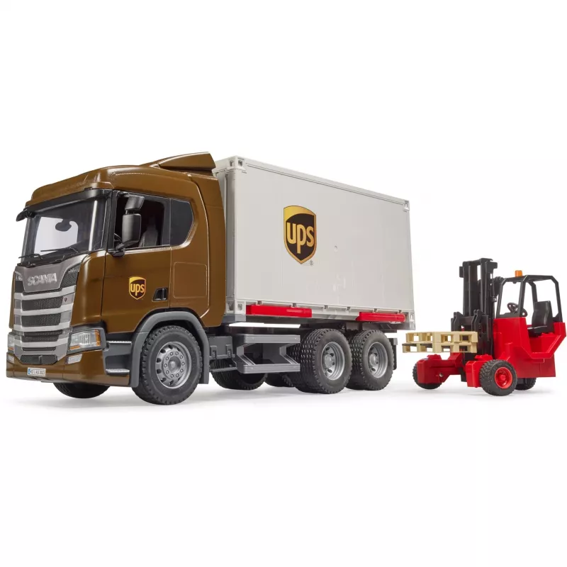 Camión logístico Scania Super 560R UPS con carretilla elevadora