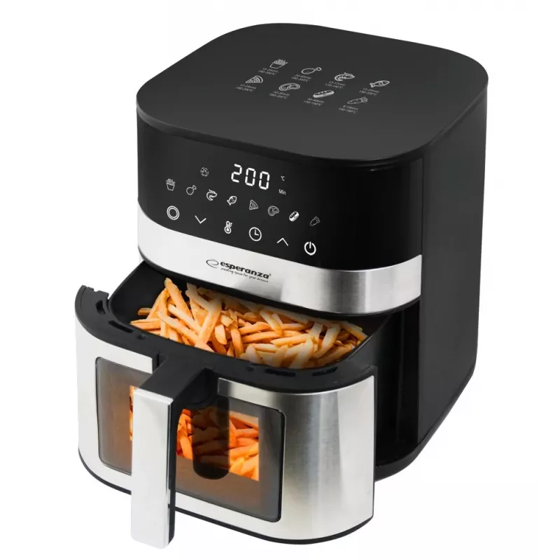 Freidora de aire ESPERANZA Pesce Alla Griglia 5 L, freidora de aire sin aceite, 1400 W, 8 programas, 200 °C, control táctil