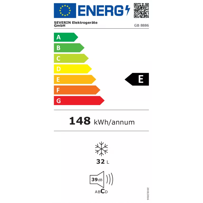 Congelador vertical SEVERIN GB 8886, 32 L de capacidad útil, clase E, 500×480×445 mm, blanco