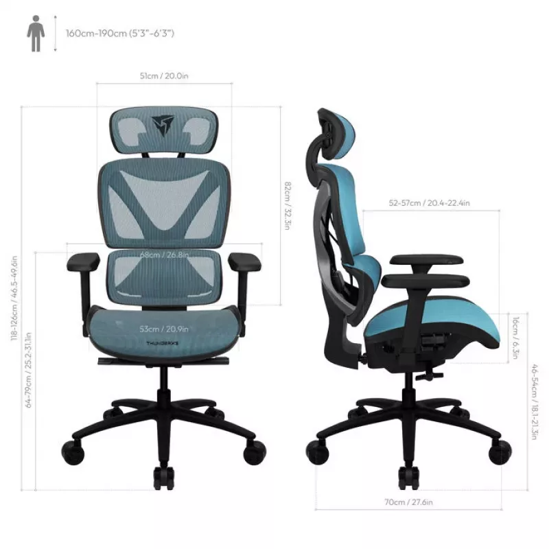 Silla de oficina ergonómica ThunderX3 XTC - negra/azul