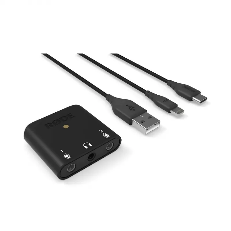 RØDE AI-Micro interfaz de audio móvil, 2x entradas TRS/TRRS de 3,5 mm, salida de auriculares de 3,5 mm, USB-C, negra