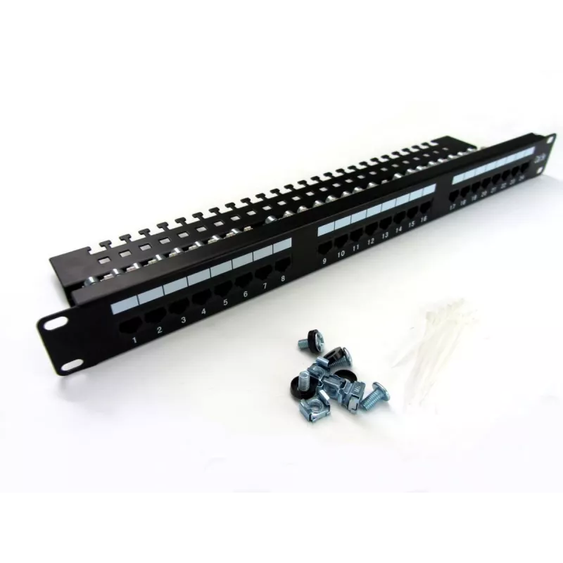 Digitus DN-91524U-EC panel de parcheo de 19" y 24 puertos Cat5e U/UTP, 1U, con soporte para cables, negro