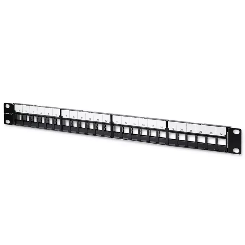 Qoltec 54516 panel de parcheo para rack de 19 pulgadas, 24 puertos, 1U, UTP, negro