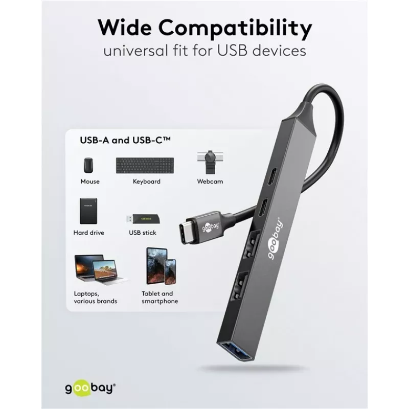 Hub USB Goobay Slim de 5 puertos, USB-C™ a USB-C™/USB-A, USB 3.2 (74460)