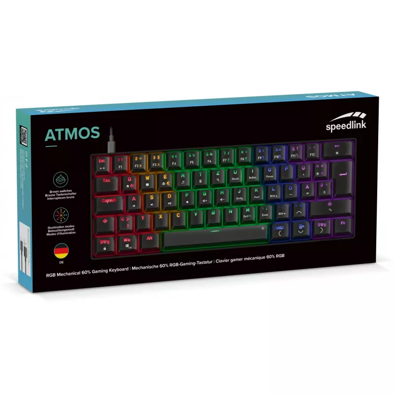 Teclado gaming mecánico Speedlink ATMOS RGB — diseño compacto, retroiluminación RGB
