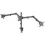 Soporte de mesa triple Manhattan para TV y monitores, Para pantallas: 10 a 27 pulgadas, fijación por pinza, compatibilidad VESA: 75x75 y 100x100 mm – comprueba las dimensiones de los cuatro orificios de montaje en la parte posterior de la pantalla para asegurarte de que encaja, Máx. 7 kg (por soporte), Negro, soporte, garantía de por vida