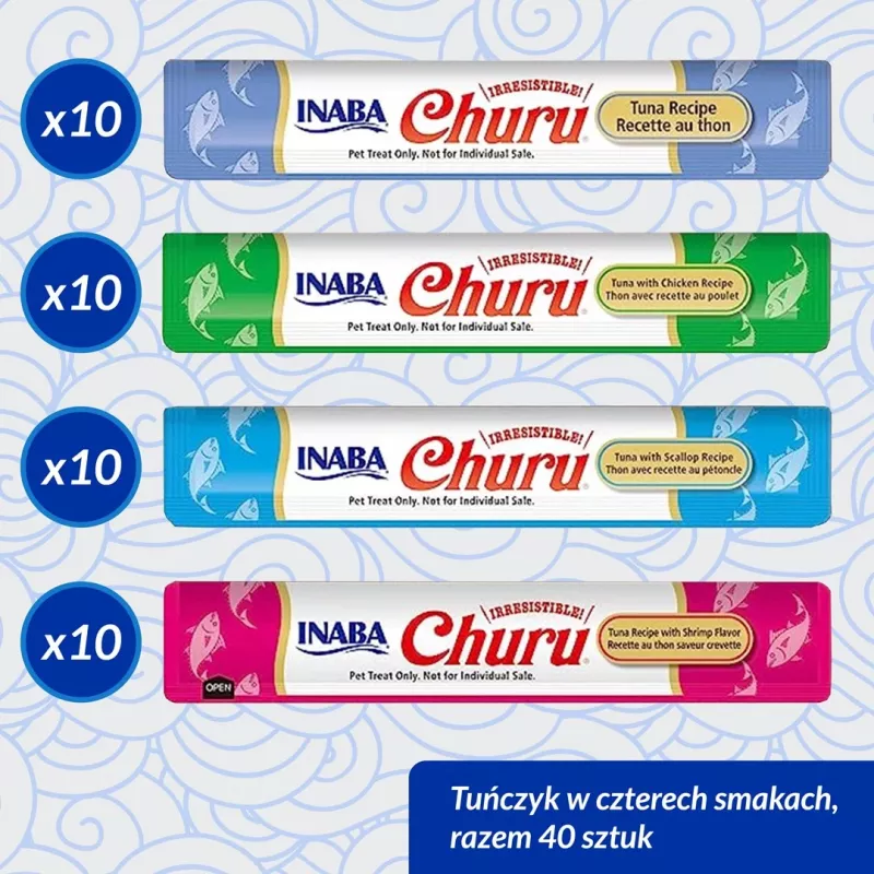Snacks de alimento húmedo INABA Churu Variety Box — atún, 40 sobres de pasta de 14 g, sin cereales, sin gluten