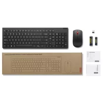 Conjunto de teclado y ratón inalámbricos Lenovo Essential Wireless Combo Gen2 — negro, diseño compacto, conexión inalámbrica