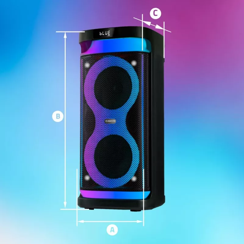 Altavoz portátil MANTA SPK0601B100, 100 W, Bluetooth, karaoke, micrófono inalámbrico, batería, ecualizador, iluminación disco