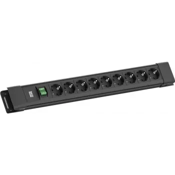 Regleta de enchufes Bachmann CONNECTUS 9x tomas CEE7/3 con 1x interruptor, cable de 2,0 m, conector CEE7/7 — Negro