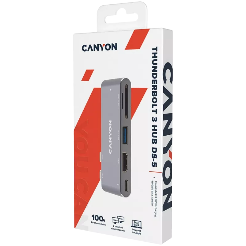 Lector de tarjetas SD Canyon DS-5 USB 2.0 Type-C gris 60 Hz