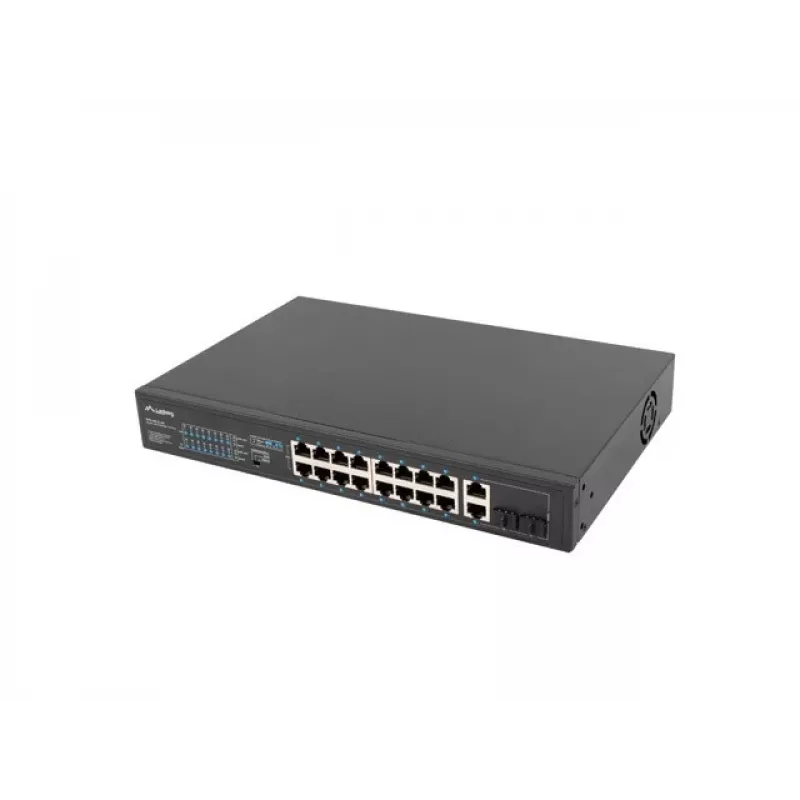 Lanberg RSFE-16P-2C-250 switch PoE+ no gestionable, 16x 10/100 PoE+, 2x combo Gigabit, 250 W, rack 1U