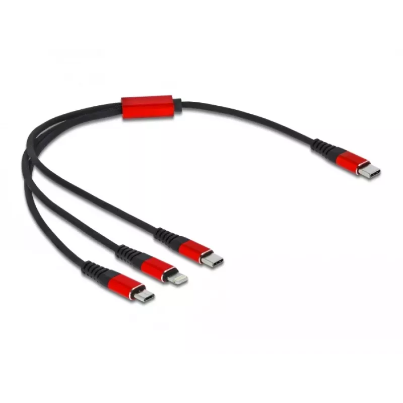 Cable de carga USB DeLOCK 86710 3 en 1 USB Type-C a Lightning Micro USB 30 cm negro rojo