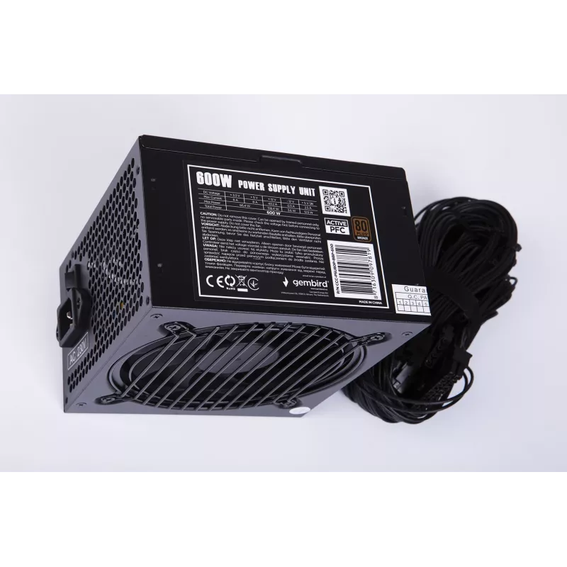 Fuente de alimentación ATX 80+Bronze 600W PFC activo, ventilador de 12 cm