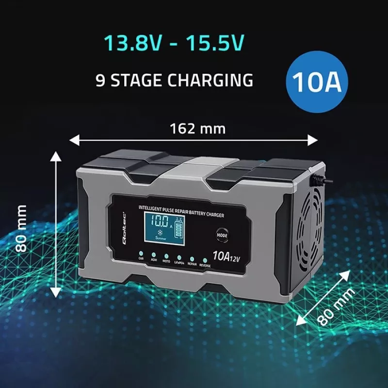 Cargador QOLTEC 52493 12V 10A con función de reparación para baterías AGM