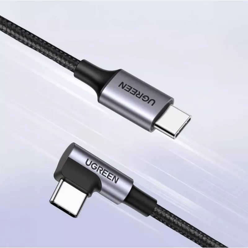 Ugreen USB-C (recto) / USB-C (acodado) PD QC 60W 3A 0,5 m US255 (gris)