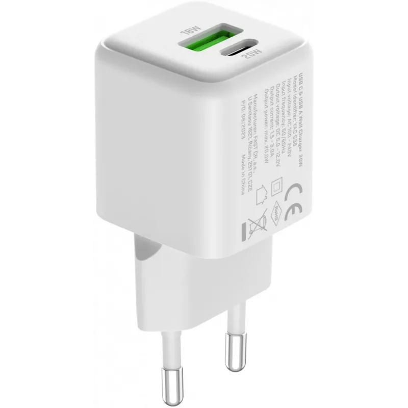 Cargador de red USB-C/A YENKEE YAC G38 20W 3A Power Delivery (USB-C y USB-A)