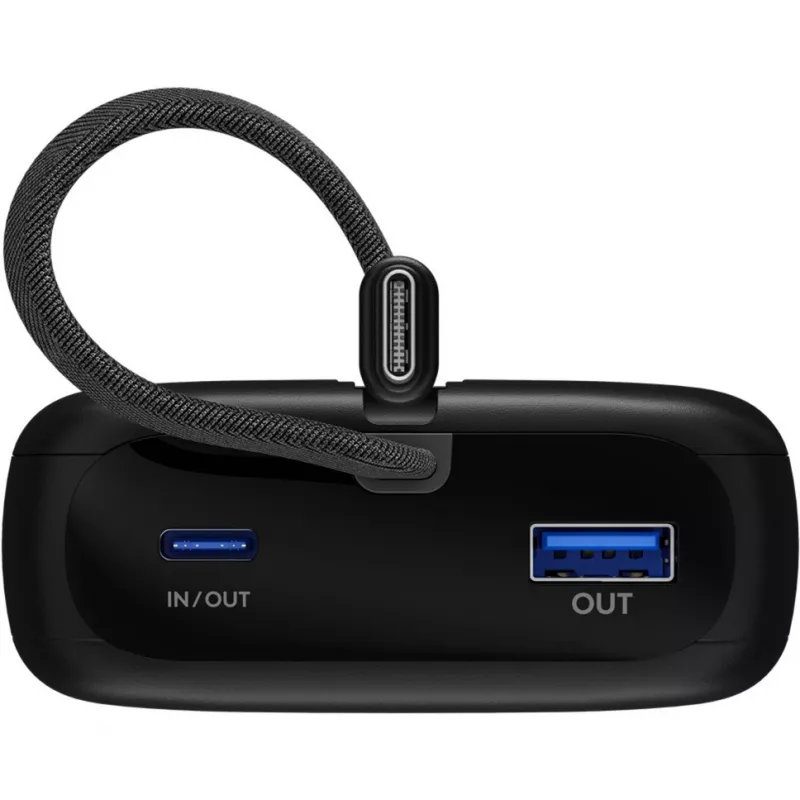 Batería externa 20.000 mAh, cable USB-C integrado de 13 cm, 30 vatios (negro, 20 Ah, 1x USB-A, 2x USB-C, PD, QC)