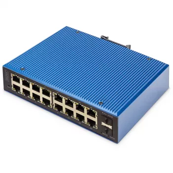 Switch Ethernet Gigabit gestionado L2 industrial DIGITUS 16x RJ-45 + 2x SFP, 12–48V DC, 8000 MAC
